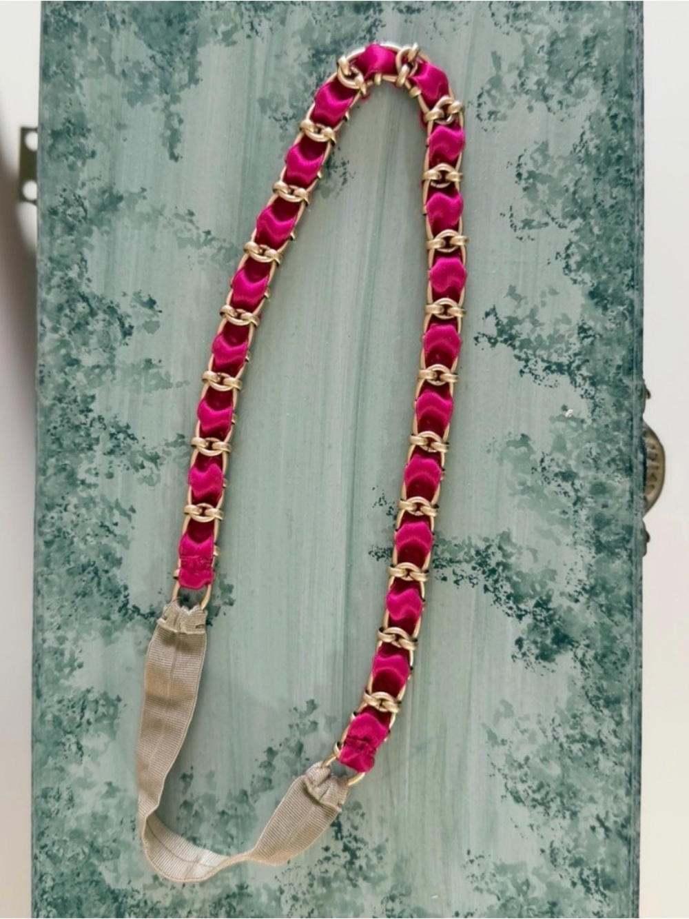 J. Crew Pink Ribbon & Gold Chain Headband